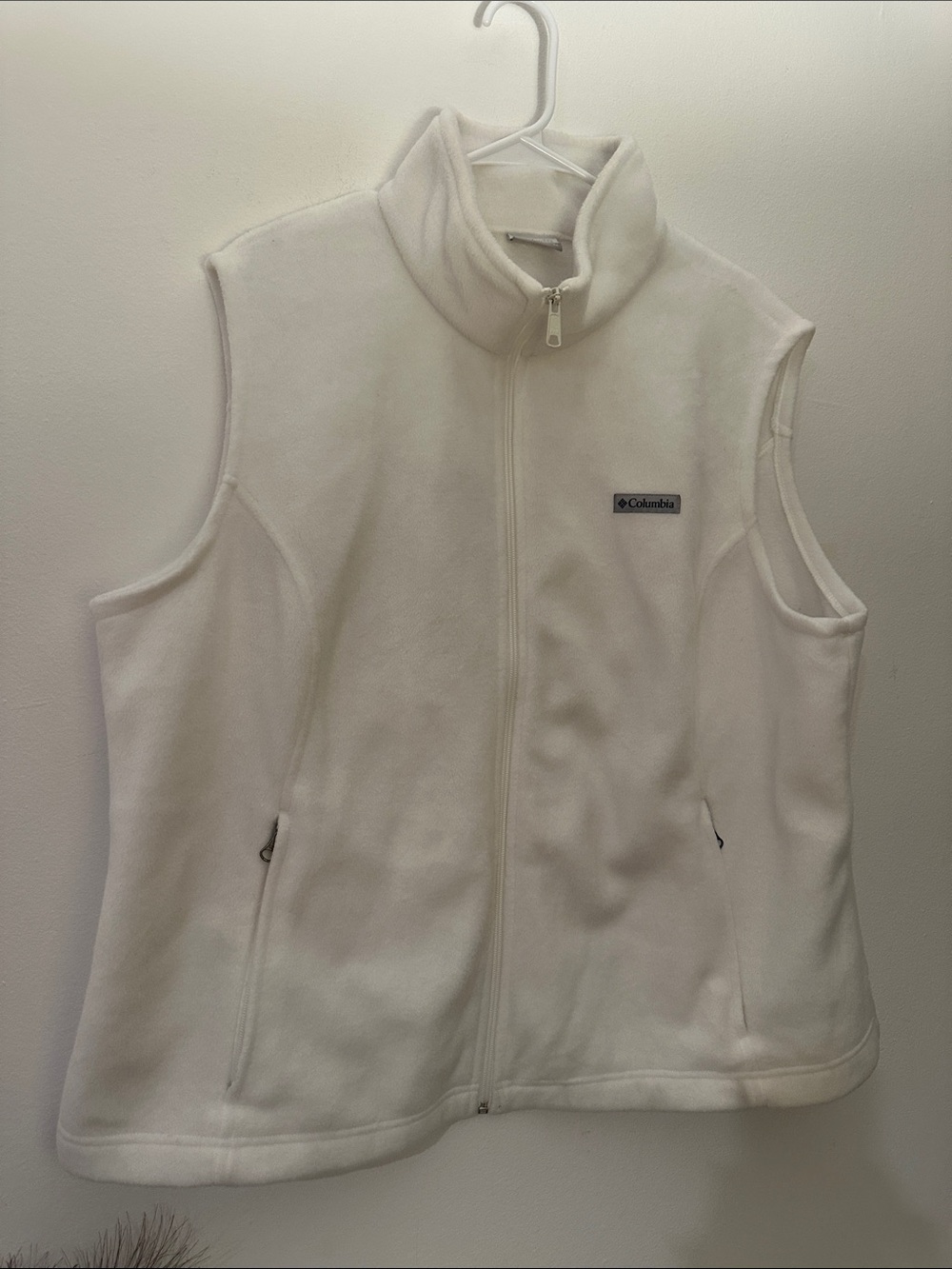 Columbia White Women's Full-Zip Fleece Vest with Stand Collar, Preloved